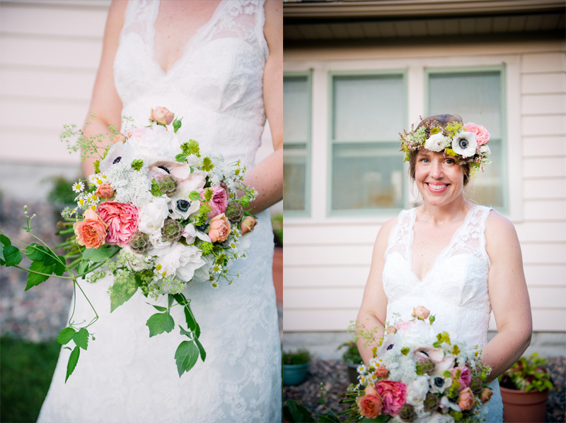 minneapolis bride in flower crown holding her bouquet