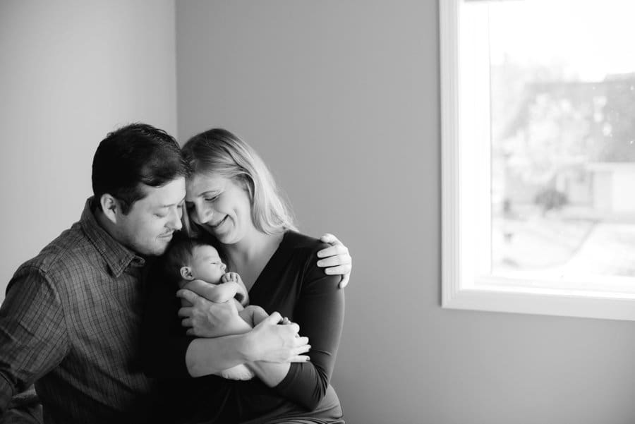 Twin Cities Newborn Lifestyle Portraits of Newborn in Black and White