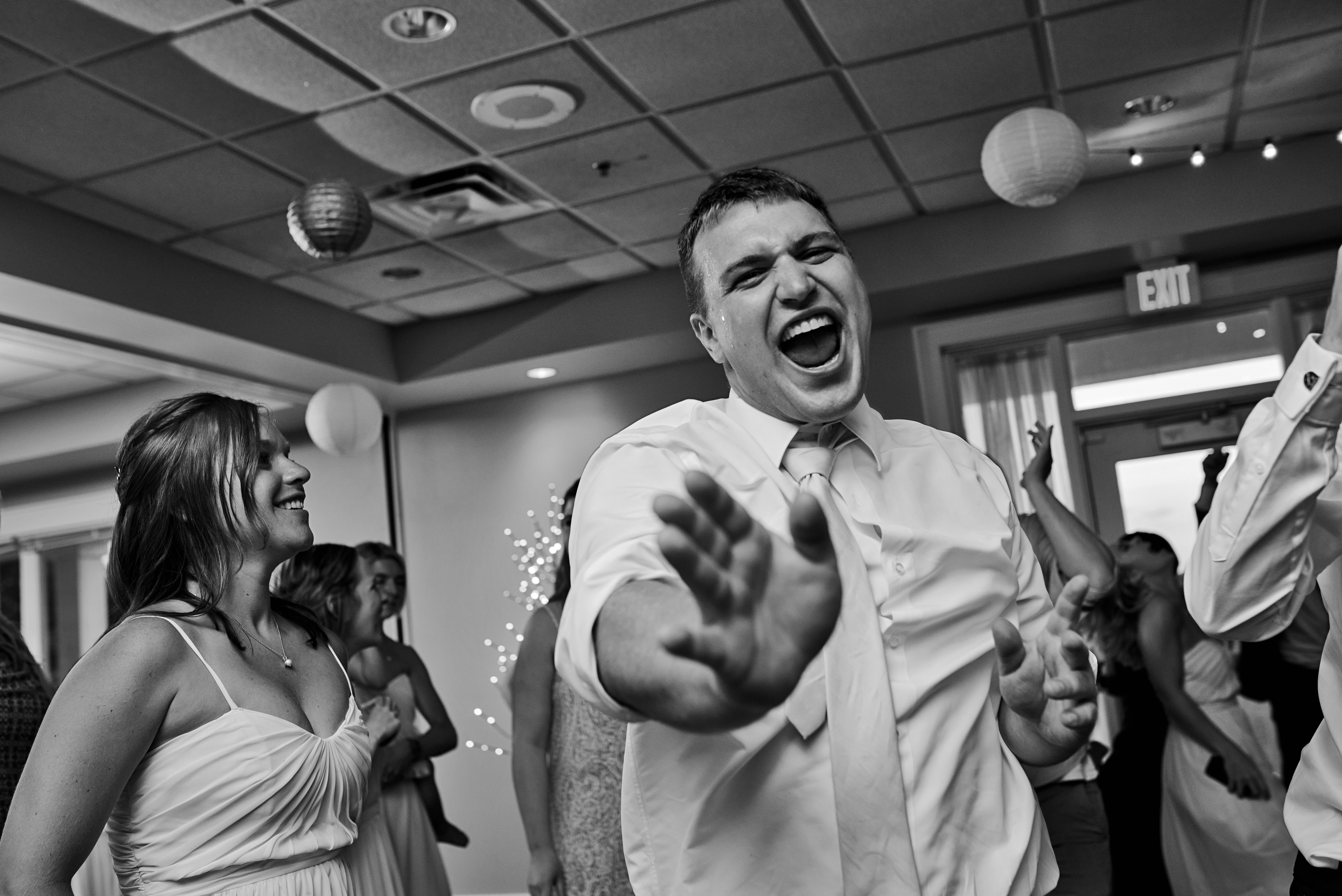 black and white photos of dance reception candids