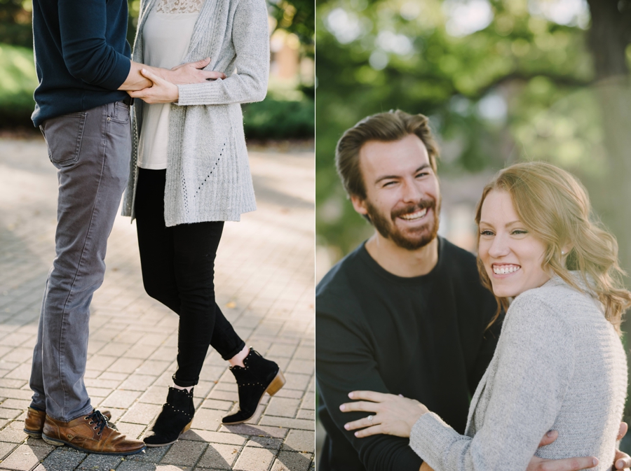 Details of couples outfit for engagement session in the park