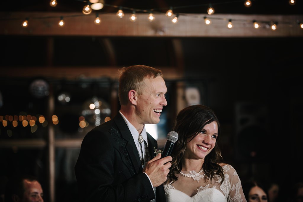 bride and groom thank you speech during MN reception 