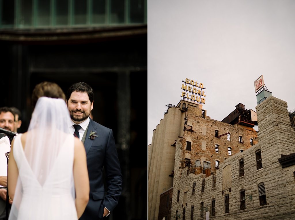 gold medal flour mill city museum sign wedding couple