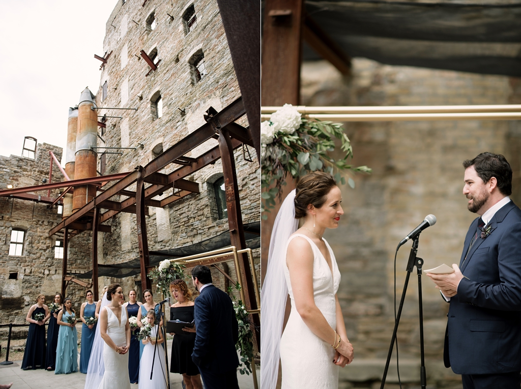 groom giving vows during mill city museum wedding