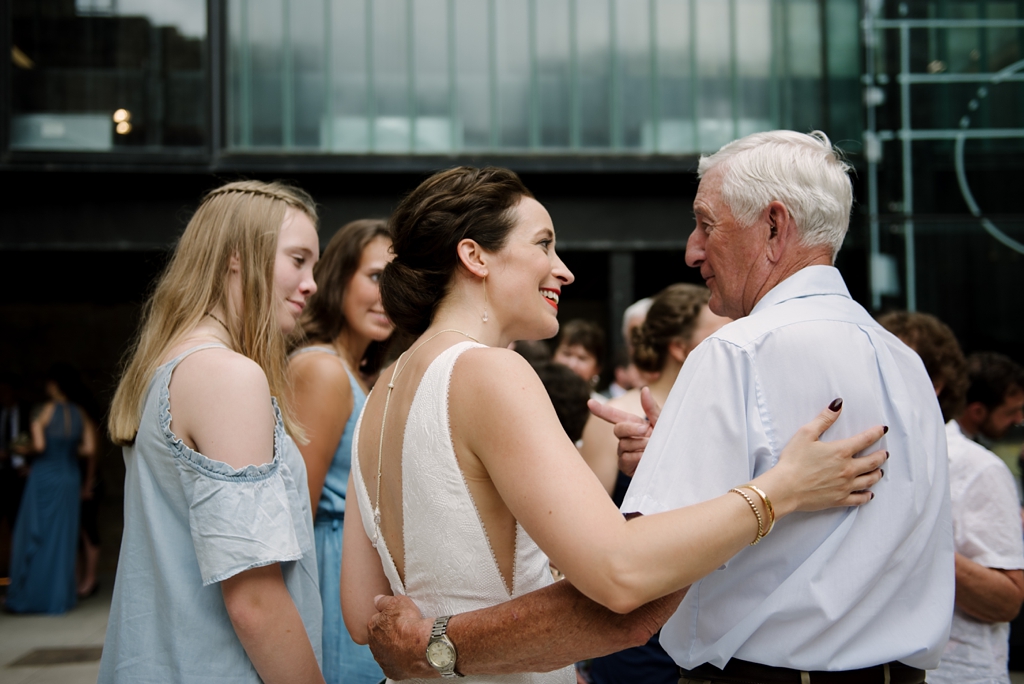 bride visits with guests after ceremony