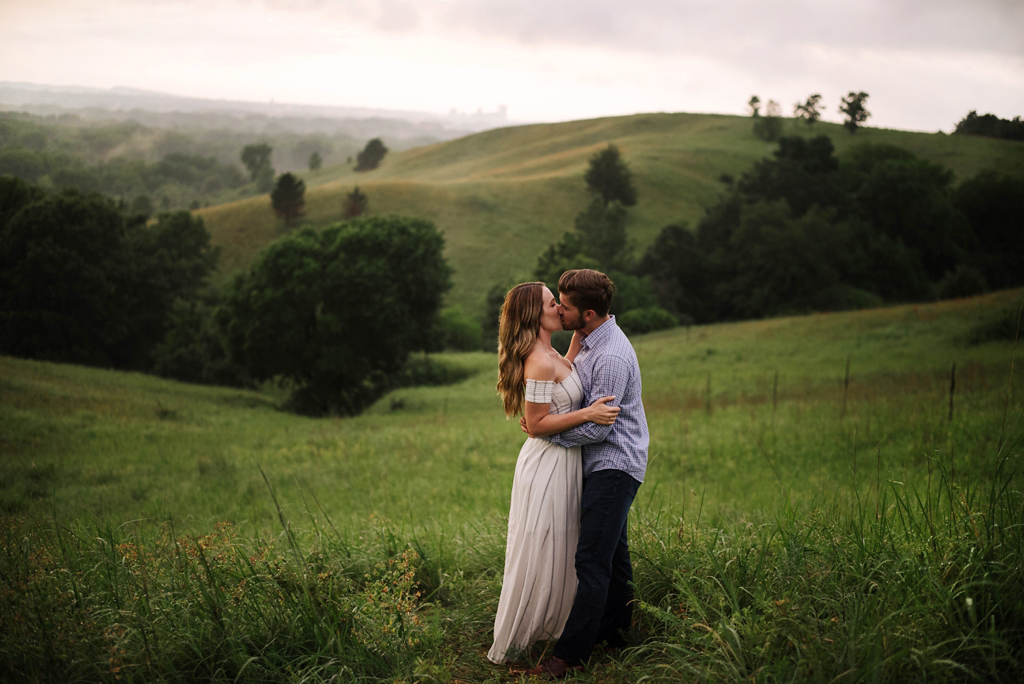 romantic engagement session in minnesota fields