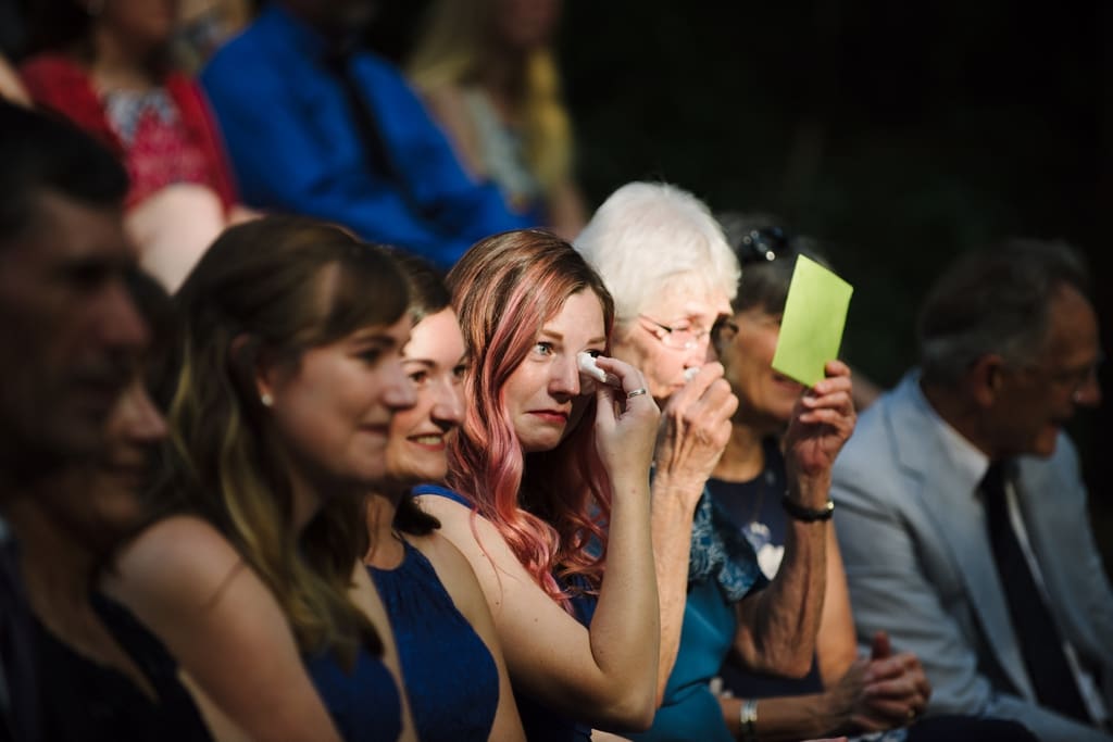 wedding guests crying