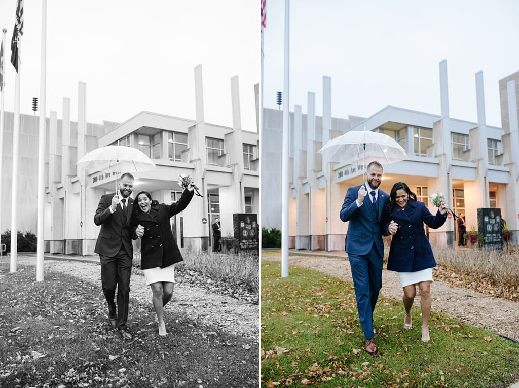 bride and groom leave city hall wedding