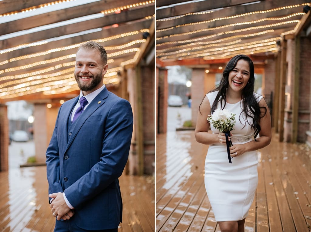 groom and bride smiling outdoors