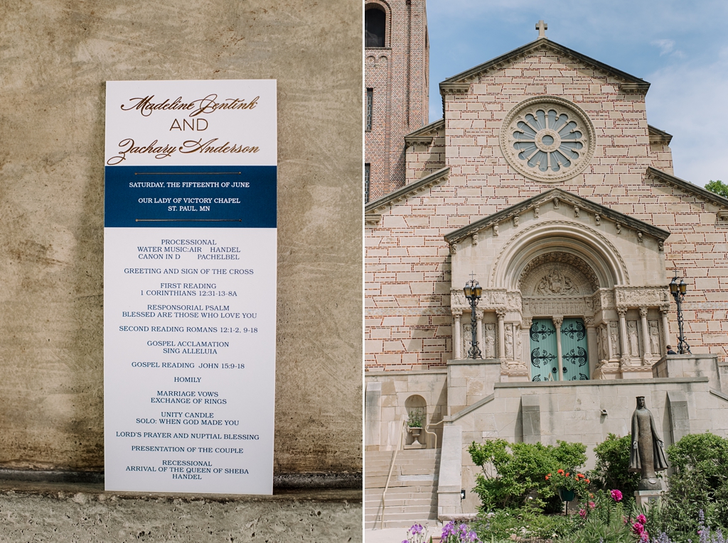 wedding invitation details, our lady of victory chapel st paul minnesota