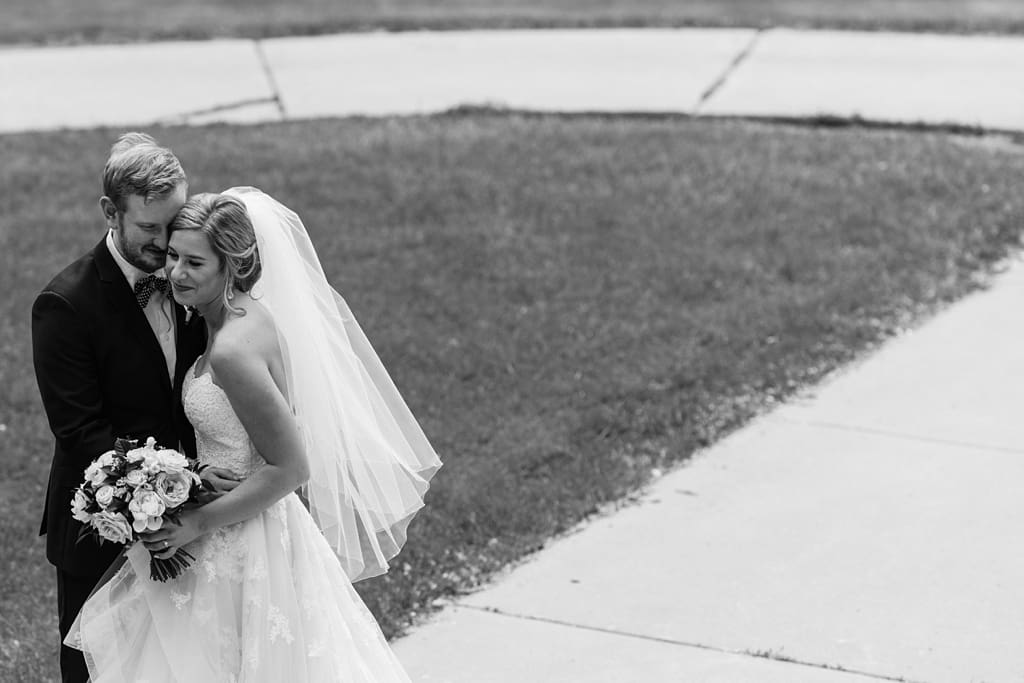 intimate moment with bride and groom