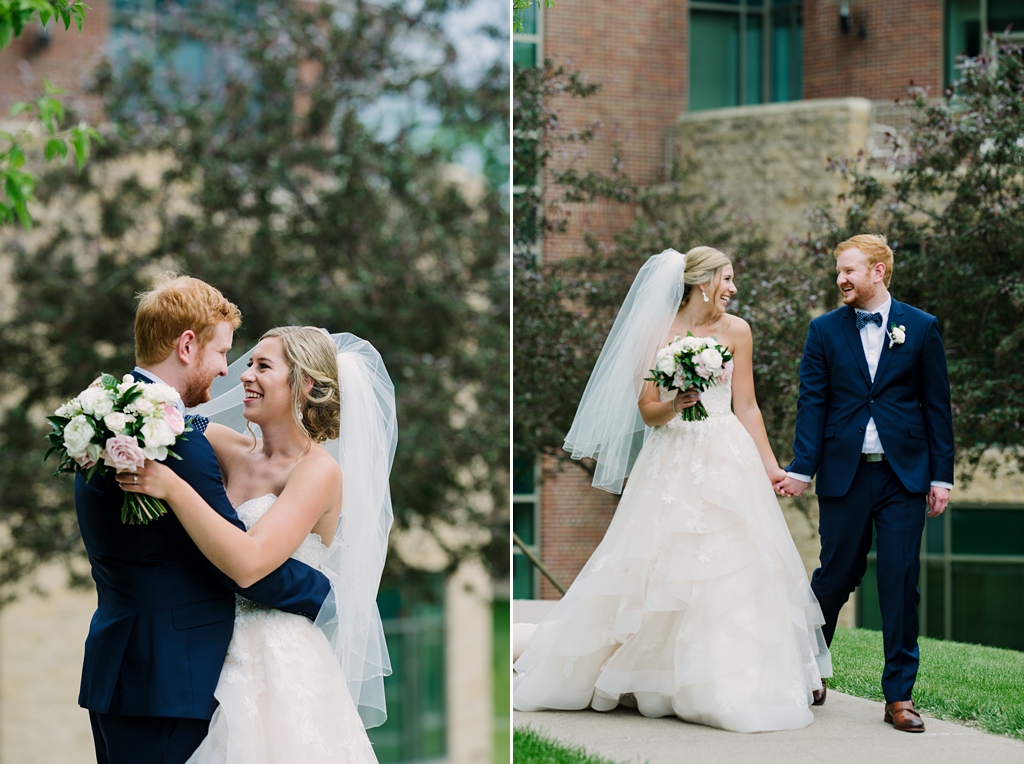 bride and groom portraits after wedding outside st paul church