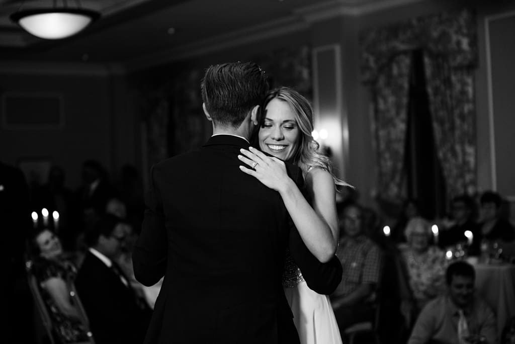 newlyweds share first dance at gale mansion event center