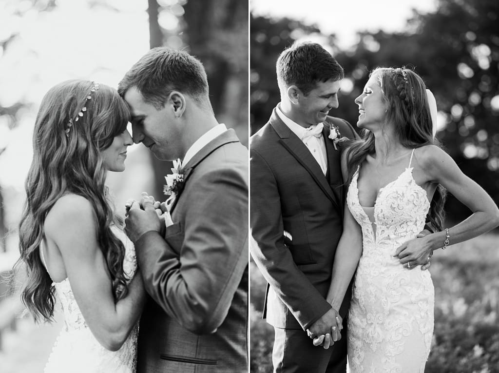 black and white bride and groom portraits