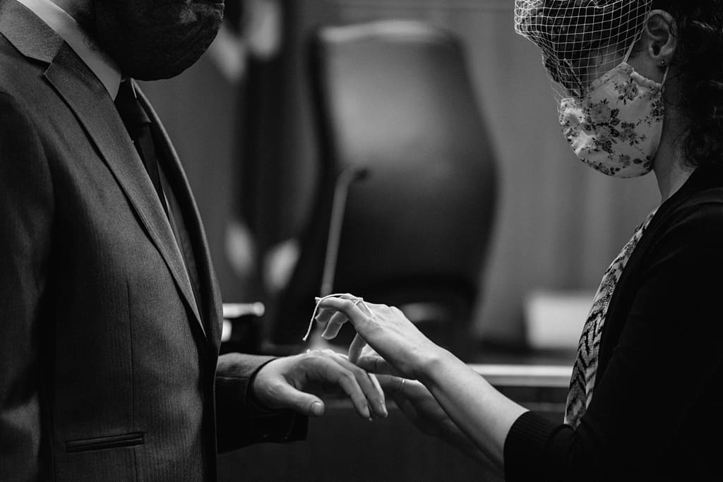 couple tying the knot at courthouse wedding