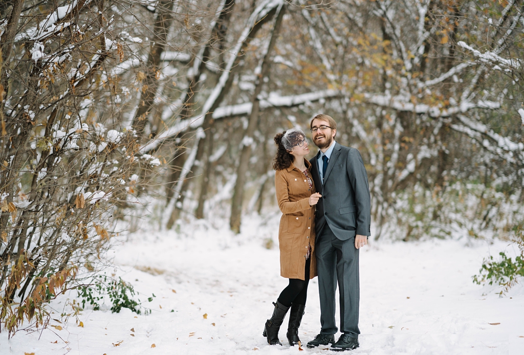 couple in snowy woods