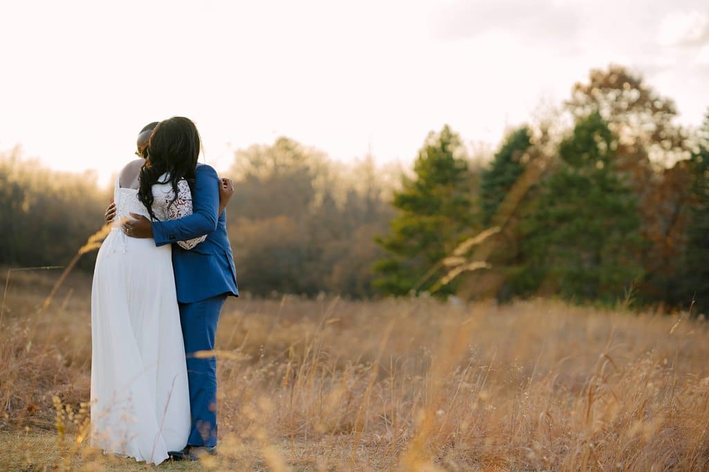 fall micro wedding at sunset field