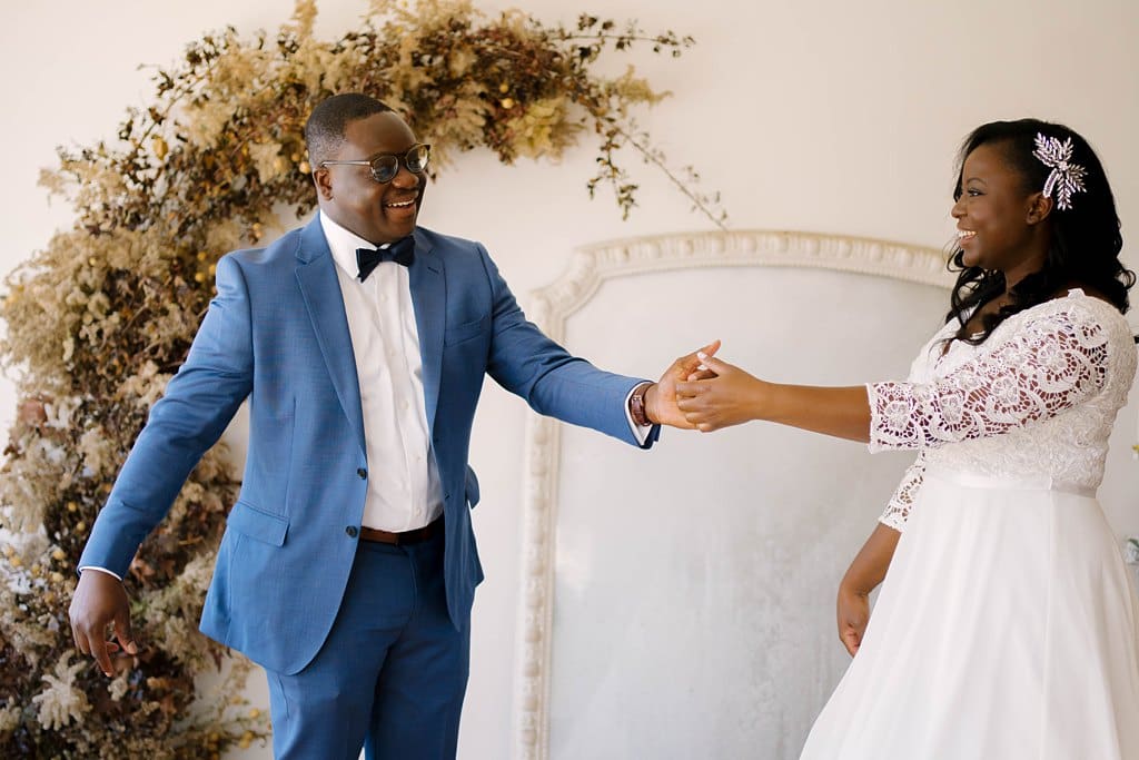 dancing newlyweds at photo studio elopement