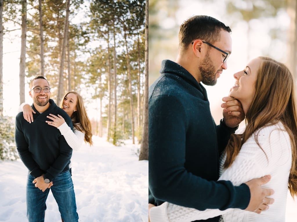 snowy engagement session at minneapolis tree farm
