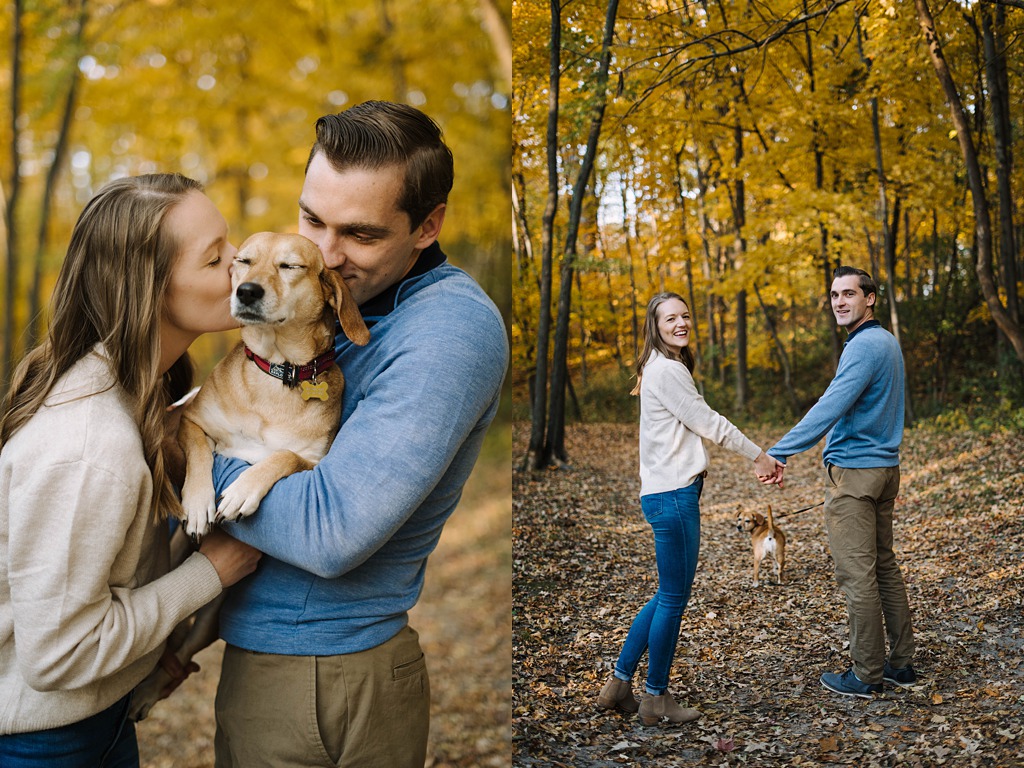 outdoor fall couple session with dog