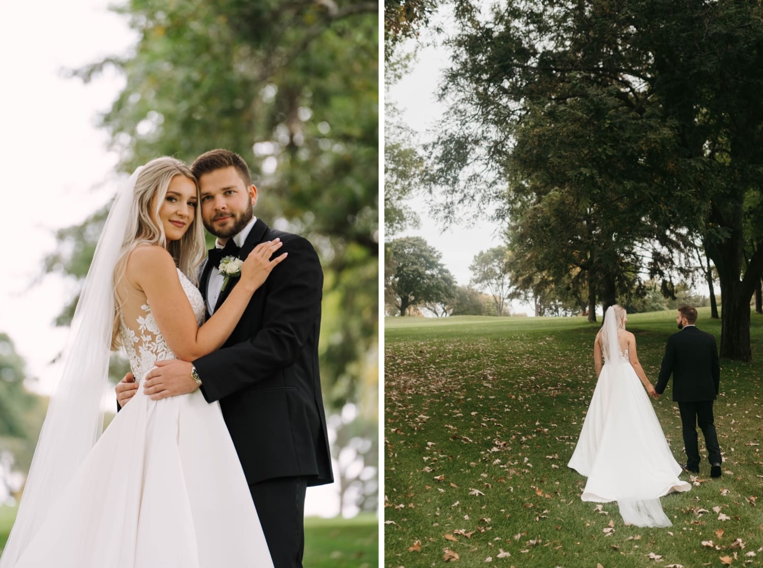 bride and groom during fall outdoor wedding in minnesota