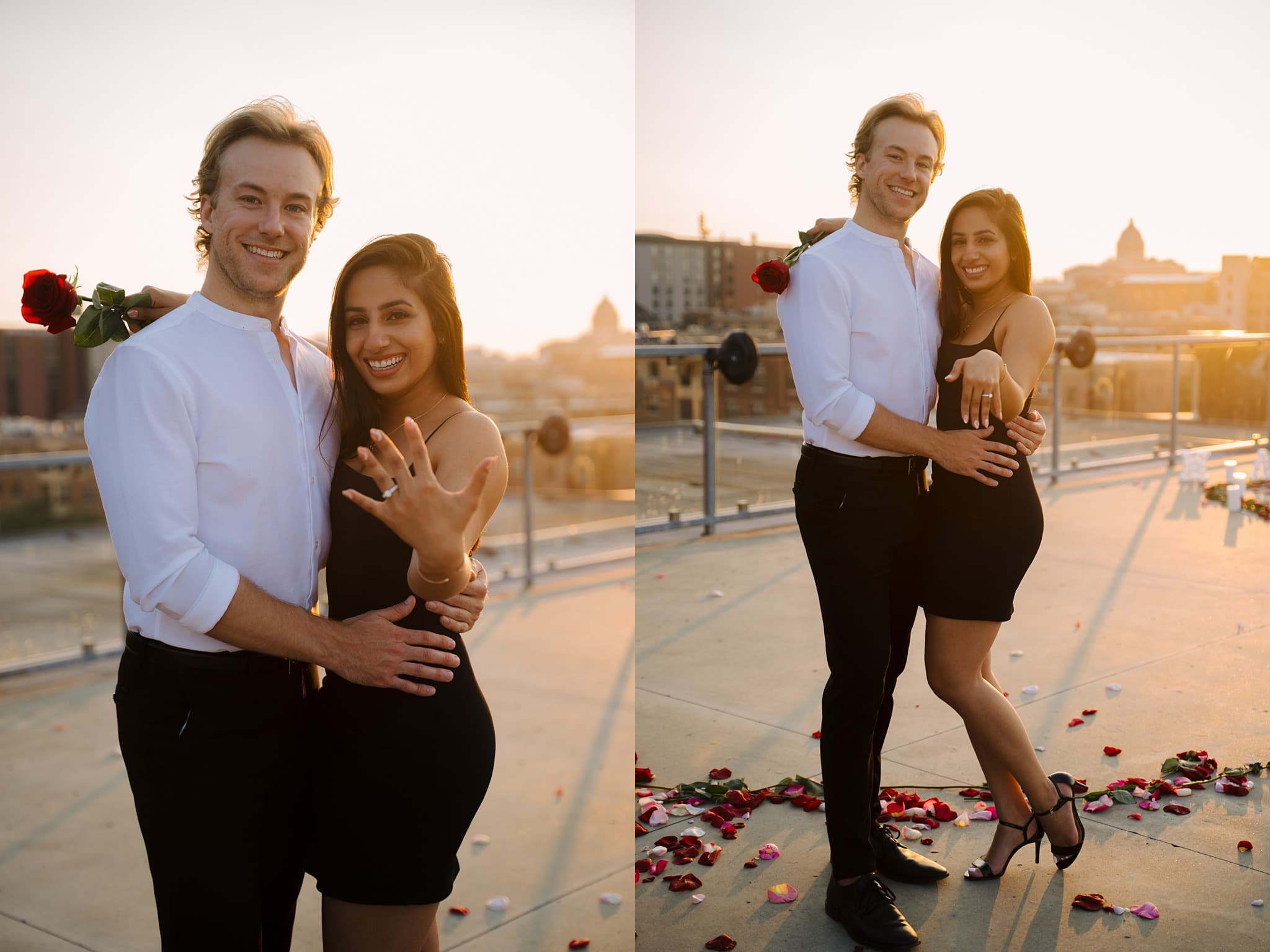 newly engaged couple showing off ring