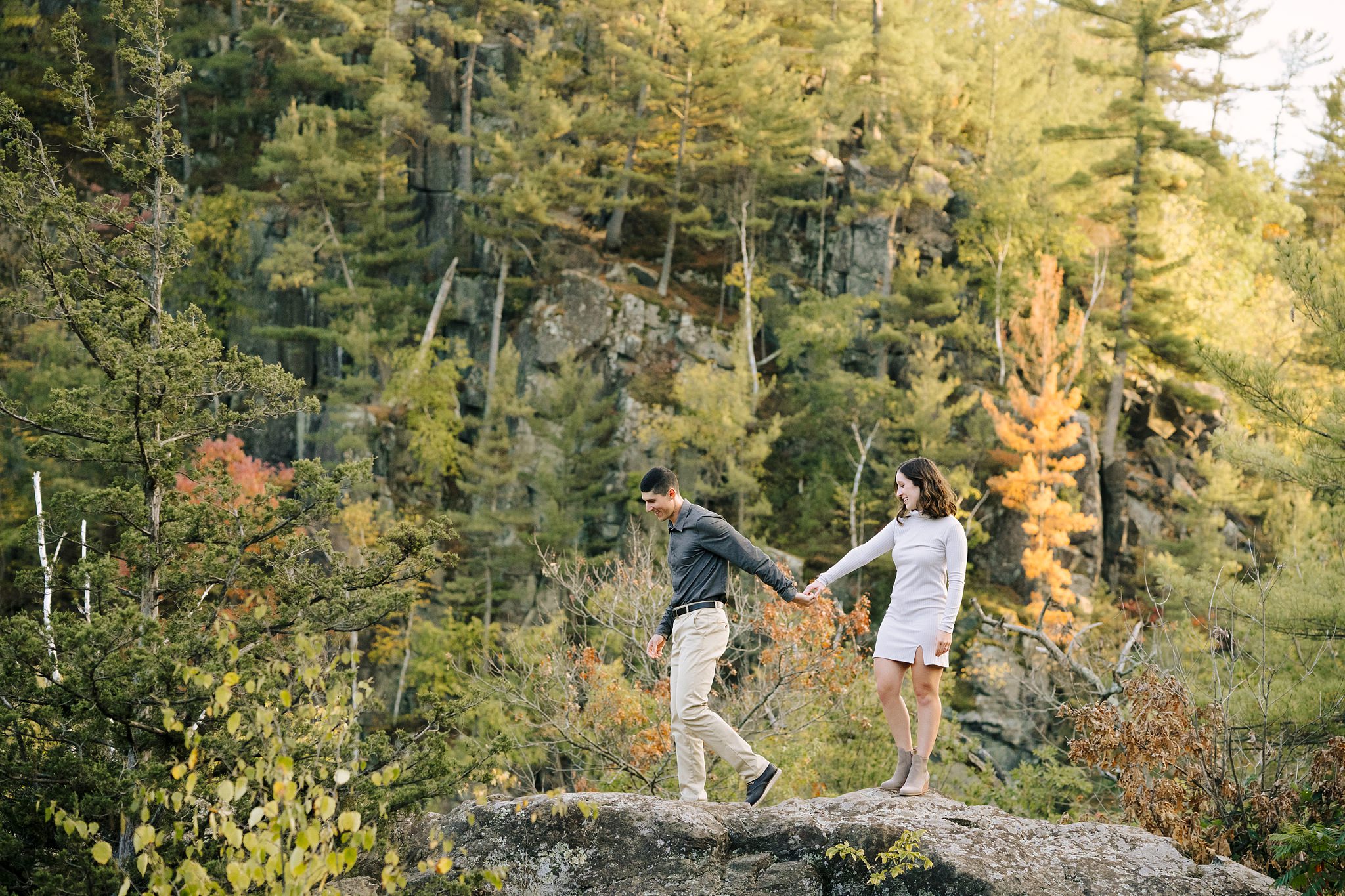 Engagement session couple walking together