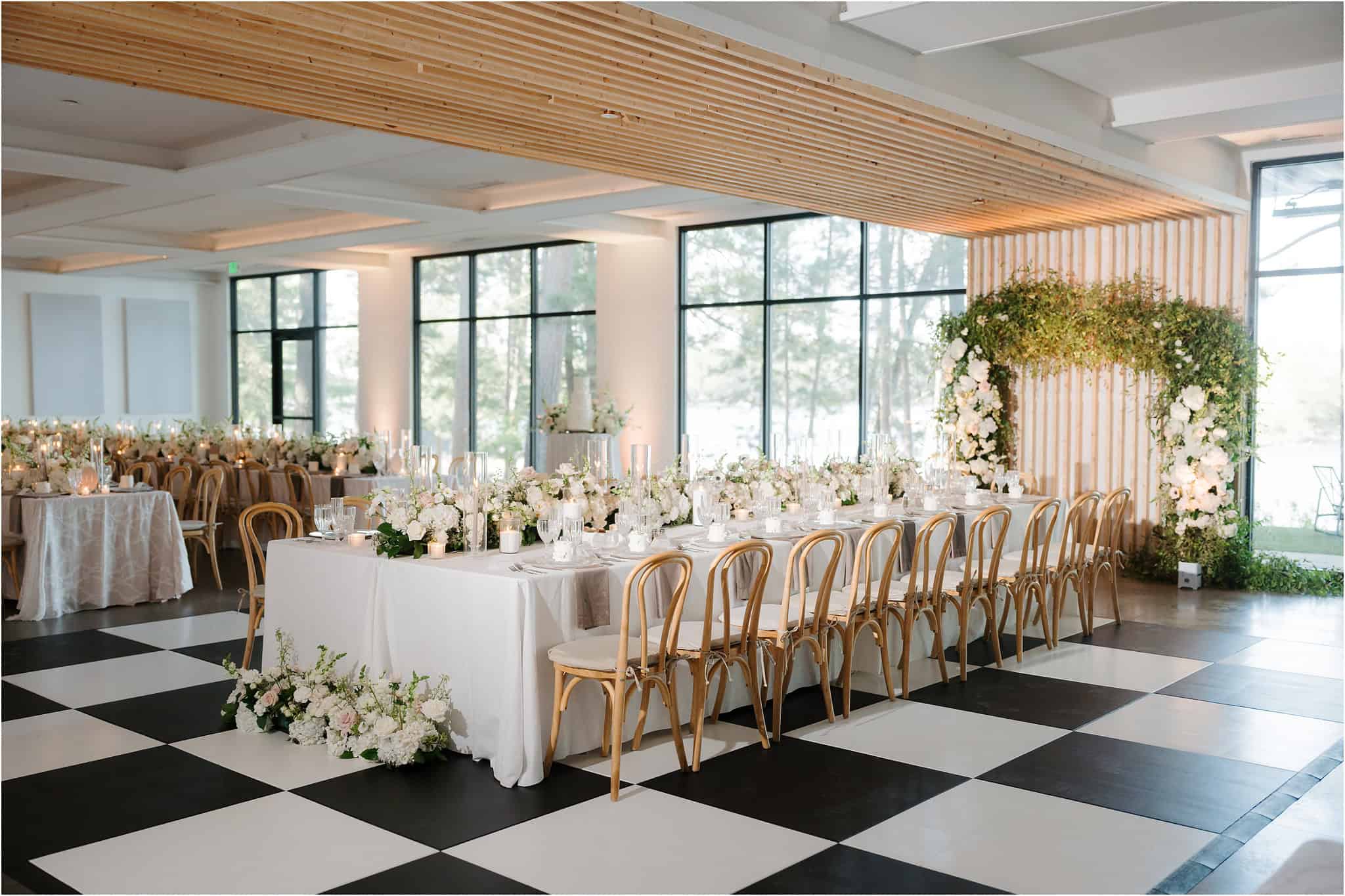 reception layout at Catalyst Nature Link Wedding Venue in Nisswa, MN